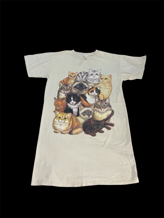 Katz Tops - VTG 1990s USA Katz Cat Collage Graphic Dress Sleep Shirt Oversized Rare One Size
